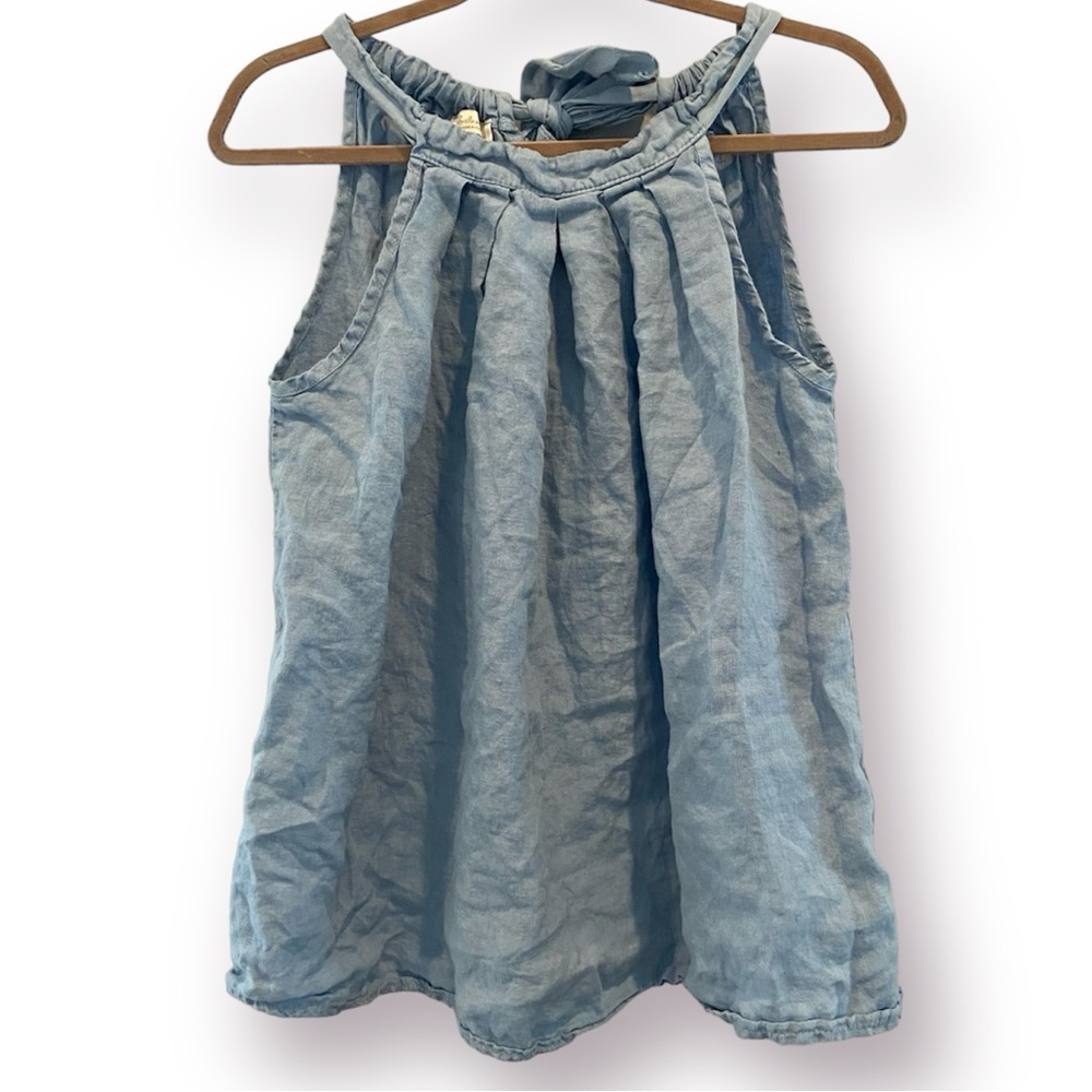 BELLAMBRA Chambray Linen Sleeveless Halter Top Medium